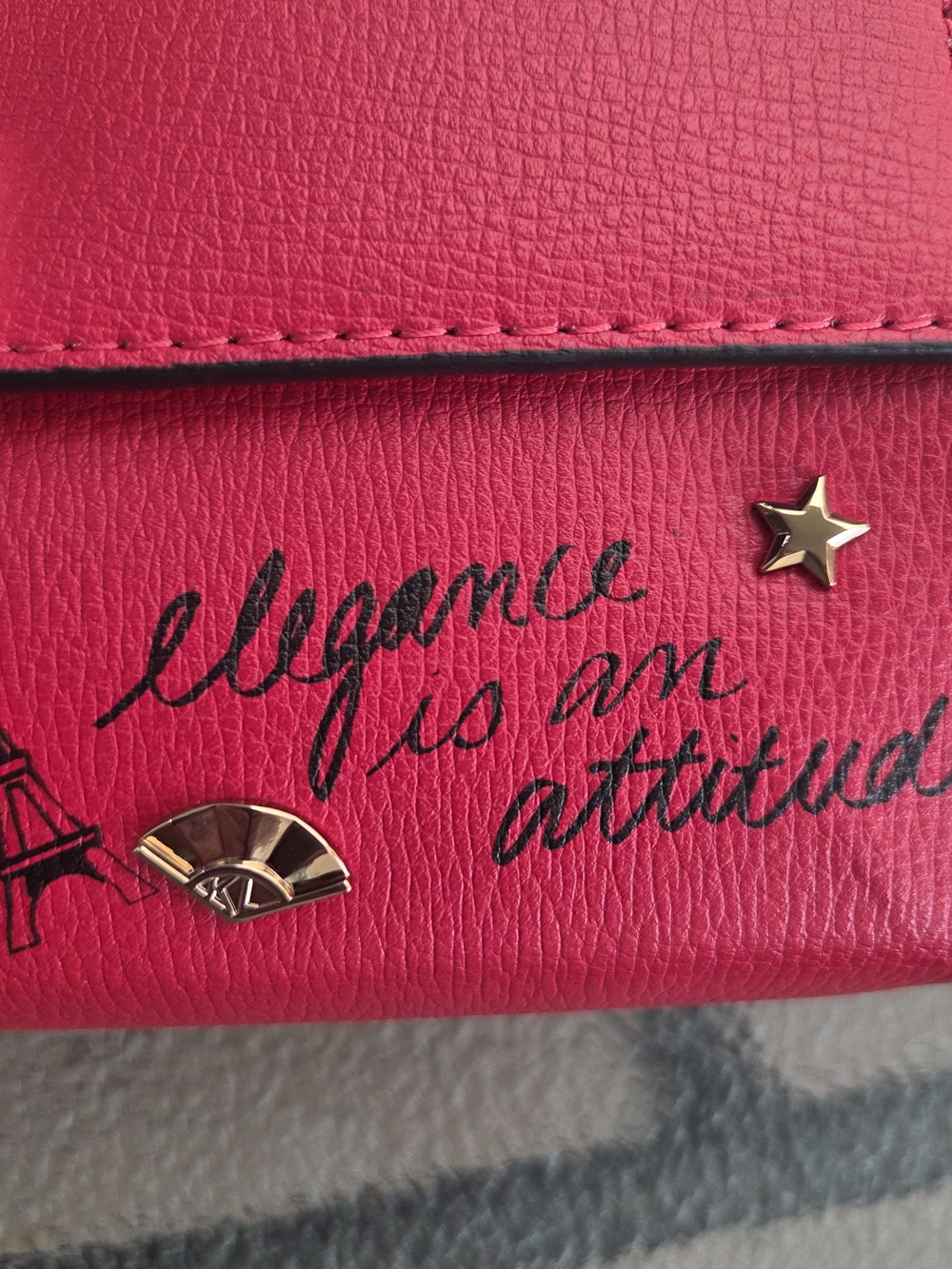 Karl Lagerfeld Admiral Red Crossbody Satchel  Gold Hardware and Graphic Accents - Picture 12 of 16